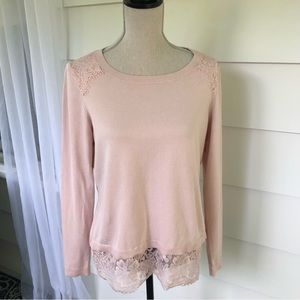 Pink lace accent sweater, medium